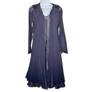 Komarov Charmeuse Lace Crinkle 2 Piece Dress Set S Purple Duster Wedding Event